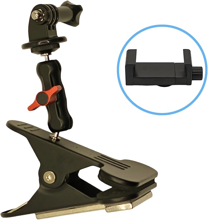 Clip Phone Holder,Magnetic Phone Holder,Clamp Phone Stand Holder for Desk/Table/Glass/Baffle/Easel/Guitar Head Compatible for iPhone, Gopro, DJI Action, Insta 360