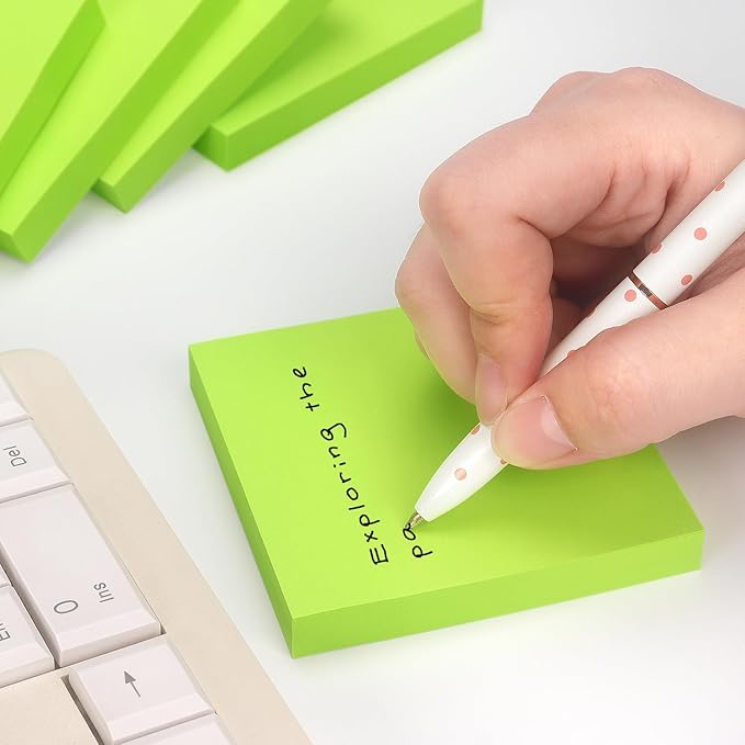 Sticky Notes 3x3 Self-Stick Notes Pads with 6 Bright Colors, Easy to Post for Office, Shool, Home, 6 Pads/Pack, 100 Sheets/Pad(Green)