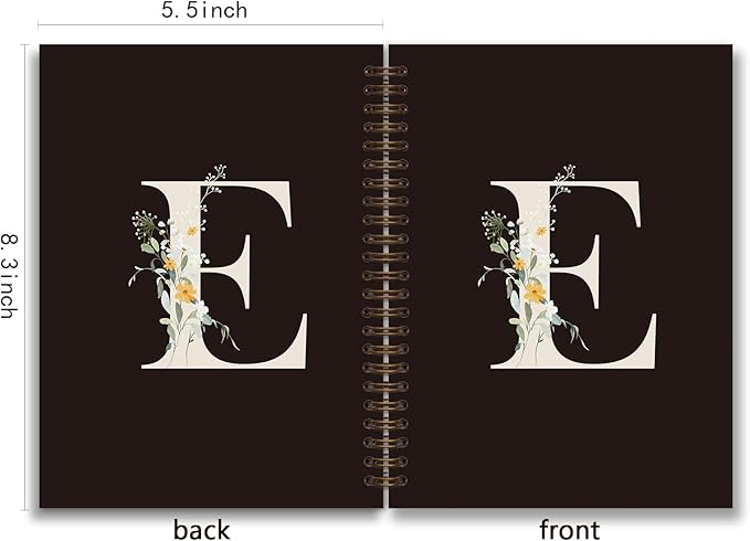 Trendy Personalized Journal Hardcover Spiral Notebook,Black Initial Letter E Notebook,Monogrammed Gifts for Women Teen Girl,College Ruled Hardcover Spiral Notebook 5.5 x 8.3