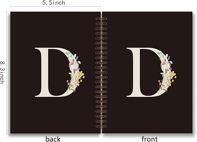 Trendy Personalized Journal Hardcover Spiral Notebook,Black Initial Letter D Notebook,Monogrammed Gifts for Women Teen Girl,College Ruled Hardcover Spiral Notebook 5.5 x 8.3