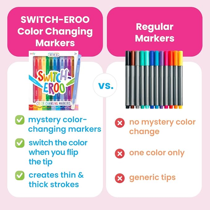 Ooly 12 Pack Switch-eroo Color Changing Markers, Dual Tip Markers for Kids, Double Ended Chisel Tip Marker Set Great for Art Supplies, Drawing and Stationery Sets