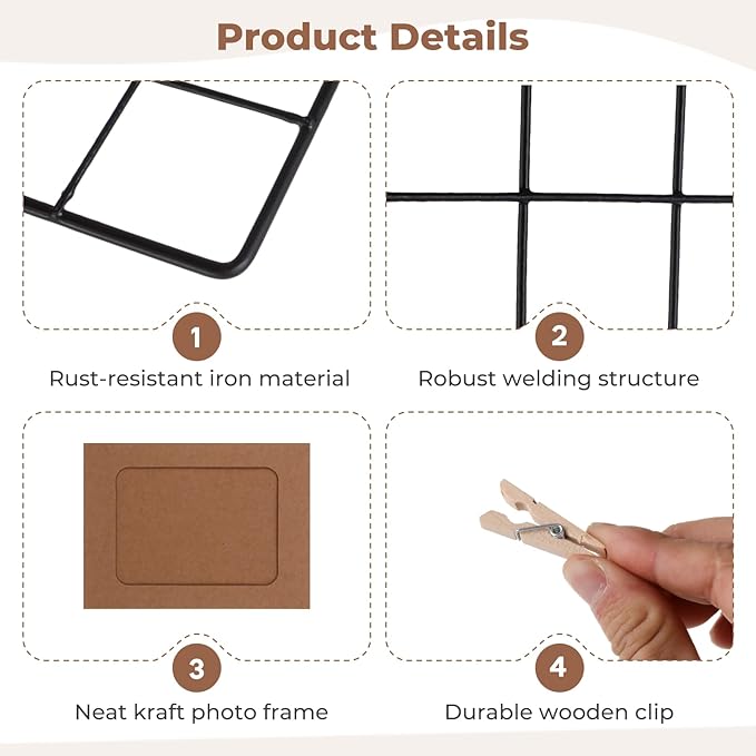 Lnrueg 2 Pack Wire Wall Grid Panel 30" x 15", Wall Grid Shelf with Photo Frames for Photo Display, Metal Mesh Message Board Memo Boards, Heavy Duty Gridwall Display Rack for Art Retail Display