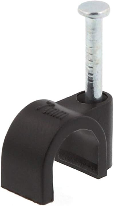 Secure 7mm Black Round Nail Cable Clip for Coax, Ethernet, and Telephone Cable Management - 100 Pack
