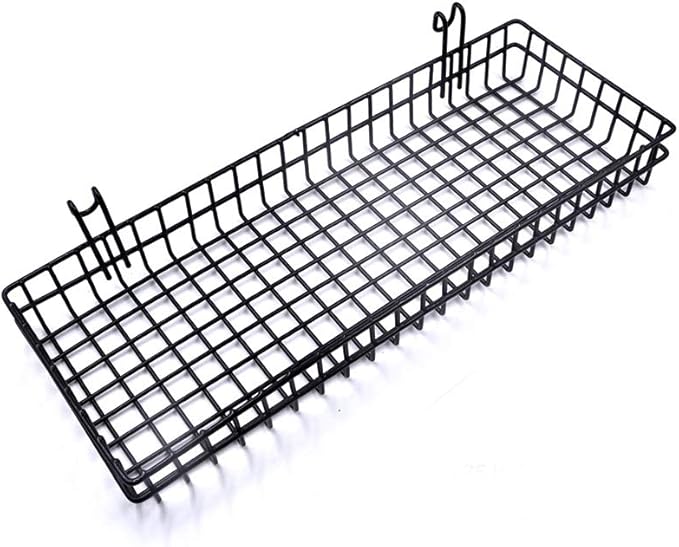 Black Metal Wire Hanging Basket, Multifunction Creative Mesh Wall Grid Holder Storage Organizer Plant Holder Shelf Flower Pots Black Coated