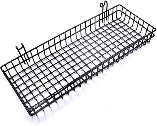 Black Metal Wire Hanging Basket, Multifunction Creative Mesh Wall Grid Holder Storage Organizer Plant Holder Shelf Flower Pots Black Coated