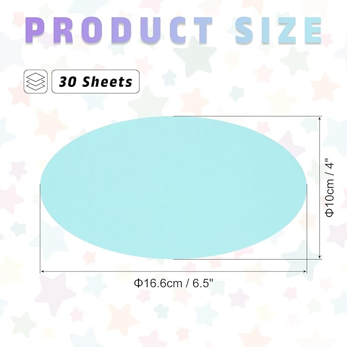 MECCANIXITY 30pcs Oval Card Stock 6-1/2 Inch 50lb/180gsm Thick Cutouts Coaster Paper for Craft Bulletin Board Decor, Light Blue