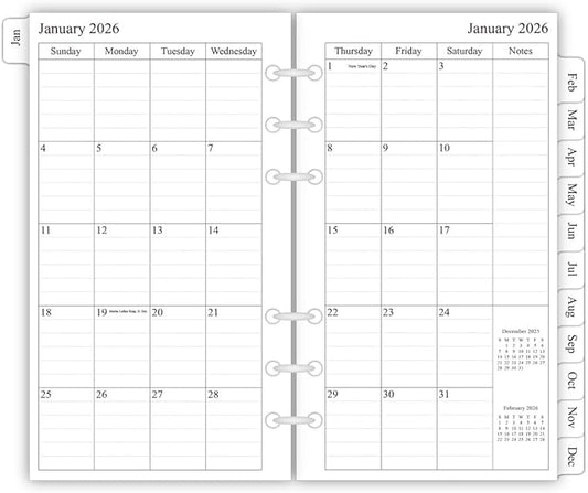 newestor 2026 Planner Refill, Monthly, 3-3/4" x 6-3/4", Jan 2026 to Dec 2026, Personal/Portable Size