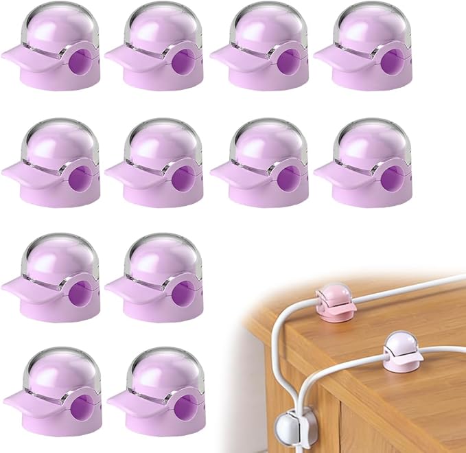 Magnetic Cable Clips, Adjustable Cord Holder for Under Desk Cable Management, Adhesive Wire Organizer for Home Office Desk Wall Car, Cord Keeper for Phone Charger & Cables (Purple 12PCS)
