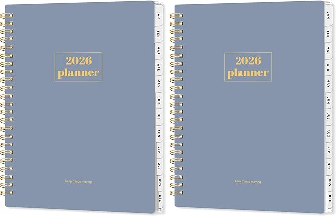 SUNEE 2026 Planner, Weekly and Monthly Calendar Planner, January 2026-December 2026, Daily Agenda with Tabs, Note Pages, Spiral Binding, 6.4"x8.3", Gray Blue (Pack of 2)