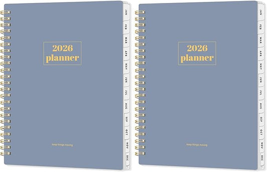 SUNEE 2026 Planner, Weekly and Monthly Calendar Planner, January 2026-December 2026, Daily Agenda with Tabs, Note Pages, Spiral Binding, 6.4"x8.3", Gray Blue (Pack of 2)