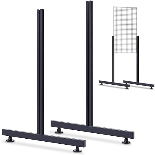 Set of 2 Pairs Slide-on Grid Legs T Base Rectangular Tube T-Shape Grid Wall Panel Legs, No Hardware Needed(Black,17.7 x 24 Inch)