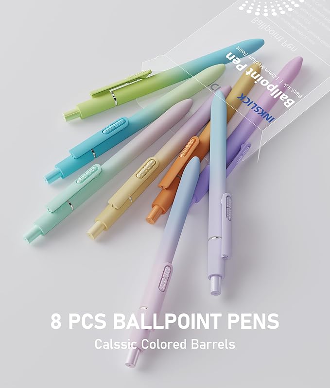 8 Pcs Black Ballpoint Pens - 1.0mm Medium Point Smooth Writing Black Ink Ball Point Pens | High-end Long Lasting Retractable Pen for School, Home, Office (Gradient-8pcs)