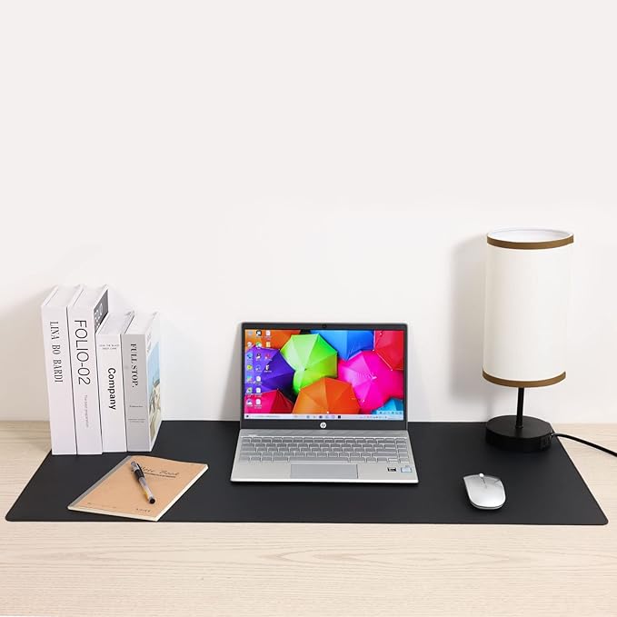 Desk Blotter Pad,27x13 inch PU Leather Computer Mouse Mat,Non-Slip Waterproof Writing Desktop Protector for Office Home,Small,Beige White