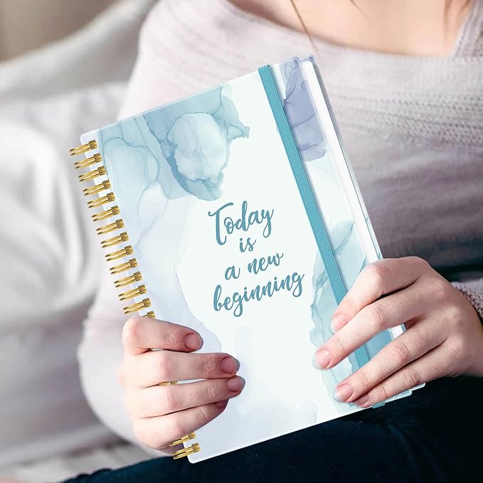 Heveboik A5 Blank Notebook - 70 Sheets/140 Pages Blank Paper Notebook, 100 GSM Thick White Paper, 5.8" x 8.3" Spiral Blank Journal, Blue Watercolor