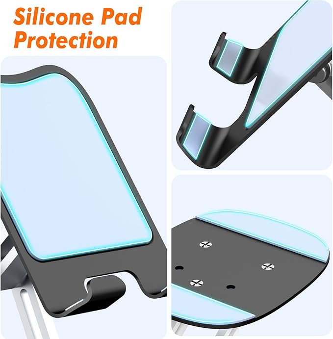 Cell Phone Stand, Fully Adjustable Foldable Desktop Phone Holder, 360 Degree Rotating Desktop Phone Stand for Recording Compatible with iPhone 16 15 14 13 12 Pro Xs Max Xr All Phones, Blue