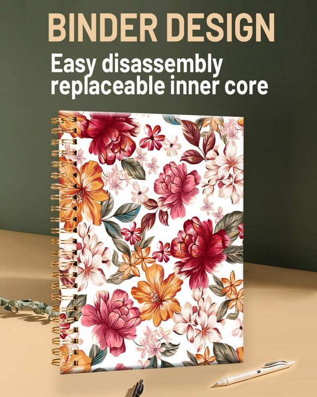 Spiral Journal Notebook for Women,A5 College Ruled Notebooks 6"x 8.4", 120 Pages (60 Sheets) Lined Journal with Premium Thick Paper,Perfect for School Office Home(Flower Leaf Beautiful)