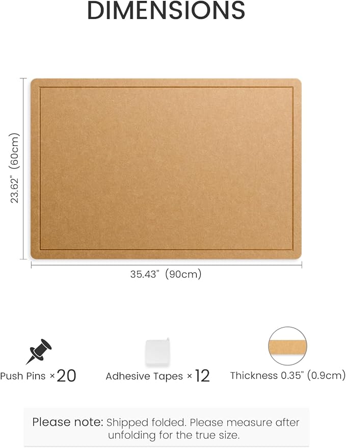 Fluxynara Bulletin Board,35.4" x 23.6" Cork Board Alternative with 12 Safe Removable Adhesive Tabs, Foldable Felt Pin Board for Home Office, Classroom, Bedroom,Entryway for Walls— Mustard Yellow