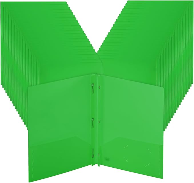 Mr. Pen- Plastic Folders with Pockets and Prongs, 48 Pack, Letter Size, Green, Flexible Plastic Folders with Prongs and Card Slot