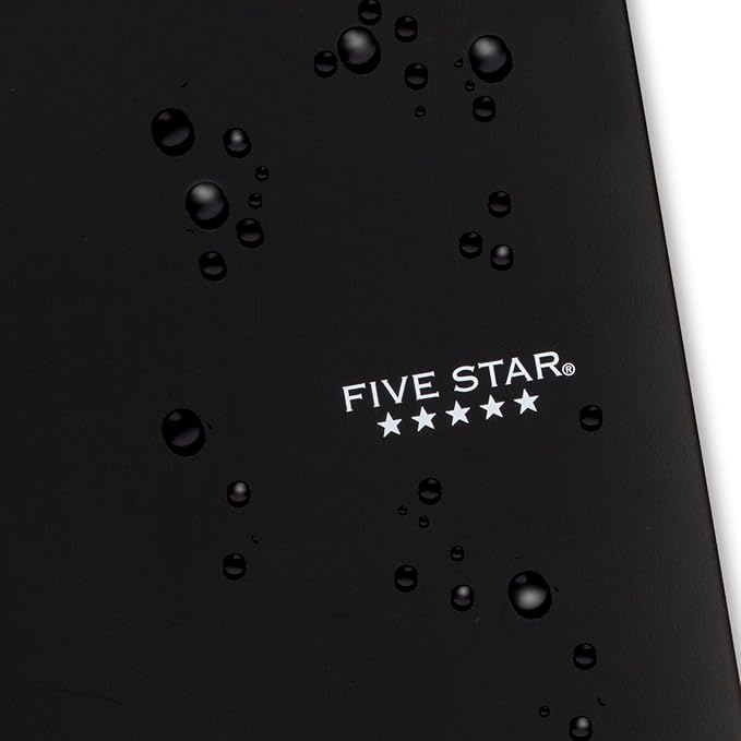 Five Star Spiral Notebook + Study App, 5 Subject, College Ruled Paper, 8-1/2" x 11", 200 Sheets, Fights Ink Bleed, Water Resistant Cover, Black (72081)