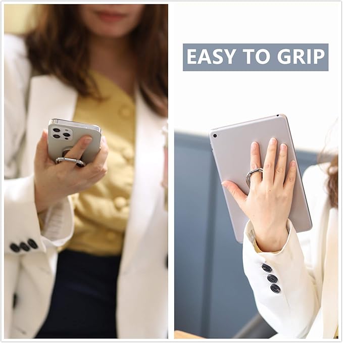 Phone Ring Holder Finger Kickstand 360°Rotation Cellphone Back Grip Foldable Cell Phone Stand for Desk Compatible with iPhone iPad Smartphones Tablets (Silver)
