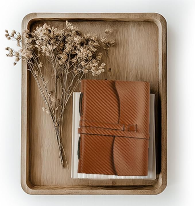 LEATHER VILLAGE Carbon Fiber Genuine Leather Bound Journal - 7'' x 5'', 220 Pages - Vintage Blank Paper Diary for Writing, Drawing, Sketchbook, and Travel Notebook - Ideal for Women and Men- Tan