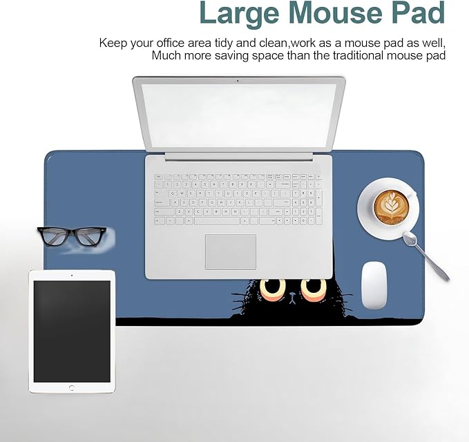 Cat Eyes Extended Mouse Pad XL 31.5"x11.8" – Playful Cat Design Desk Mat – Non-Slip Rubber Base, Stitched Edges