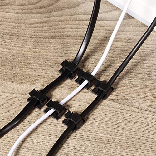 Blulu 100 Pcs Adhesive Cable Wire Clips, Outdoor Light Clips, Cord Management Wire Organizer Cord Holder for Holiday String Lights, Under Desk, Car, Wall, TV PC Ethernet Cable(Medium,Black)
