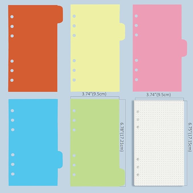 Harphia A6 6 Holes Binder Refill Value Set, 90sheets dotted loose leaf paper with stickers and dividers, planner inserts with binder pockets for A6 binder 6 holes refillable notebook,005dA6dot
