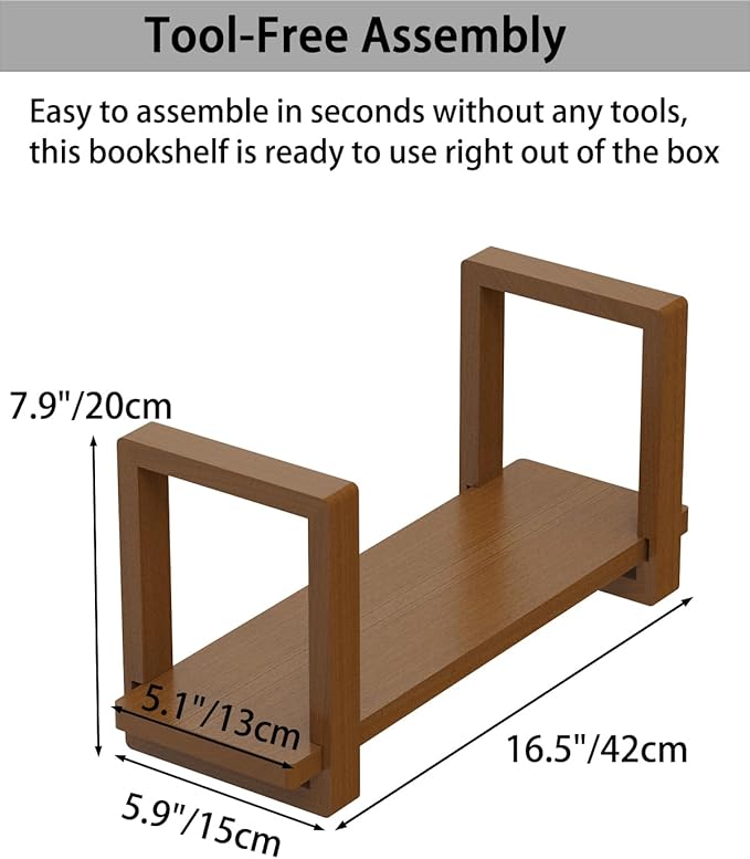 Adjustable Desktop Bookshelf, Retro Tabletop Bookshelf, Desk Shelf for Top of Desk in Living Room, Home, Office, Perfect for Magazine, Books, Cookbooks, No Tools Required to Assemble (Walnut Brown)