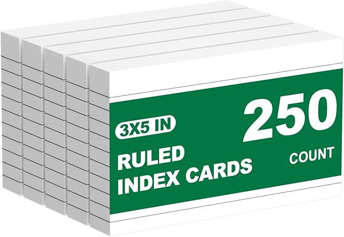 250 Count White Index Cards 3 X 5, Ruled Flash Cards For Studying, Heavy Weight Notecards Lined School Supplies College, Note Cards Lined For Home, Office, School, 5 Pack Flashcards