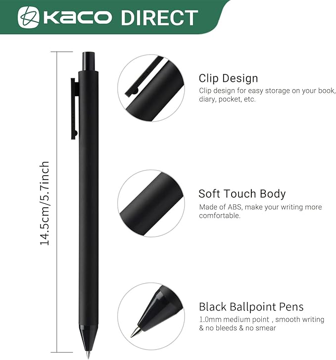Kaco 20 Pieces Ballpoint Pens PURE, Black Ink Pens, 1.0 mm Medium Point, 20 Count Pack Pens for Journaling Note Taking