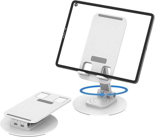 360° Degree Rotating Mobile Phone Holder,Fully Adjustable Foldable Desktop Phone Holder Stand Base,Foldable Desktop Cell Phone Stands for iPhone17 16 15 Pro Max Plus iPad Samsung (K39B-White)