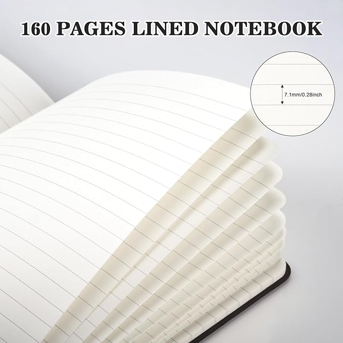 OMEYA 8 Pack Lined Journal Notebooks for Work, 100gsm Thick Paper, 5.7"x 8.3", College Ruled Black A5 Notebook Bulk, Leather Journal for Writing, Hardcover Notebooks for School, Office, Journal for Men