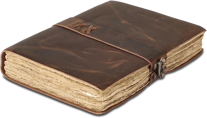 Vintage Leather Journal Handmade Buffalo Deckle Edge Paper – Leather Bound Journal for Women Men Vintage C-Lock Closure Ideal for Writing & Travel for Artists