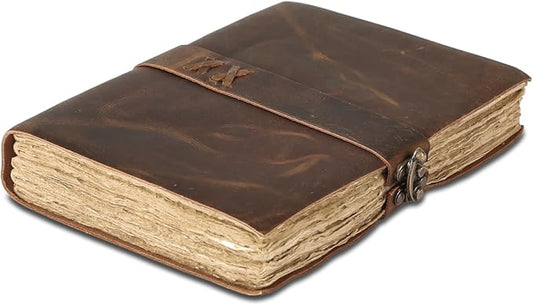 Vintage Leather Journal Handmade Buffalo Deckle Edge Paper – Leather Bound Journal for Women Men Vintage C-Lock Closure Ideal for Writing & Travel for Artists