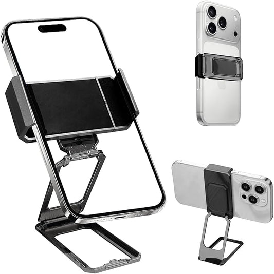 New Three Folds Clip Type 360° Folding Bracket, Travel Cell Phone Stand,3M Tape Sticker Holder, Adjustable Cell Phone Stands Compatible with All Types Smartphones (Black)