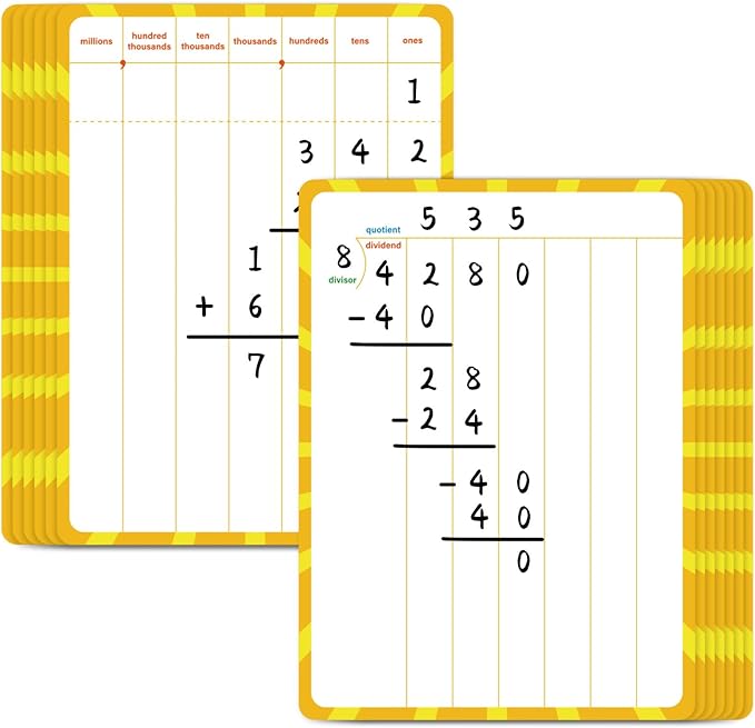 12 Pack Math Manipulatives Whiteboards 9x12inch Long Division Dry Erase Board Double Sided Multi-Digit Computation Math Learning Practice Lapboard Educational Tool for Classroom School Kid Student