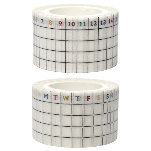 Japanese Writable Washi Tapes/Set of 2 / Habit Tracker / 25mm x 10m / 50 Months & 125 Weeks