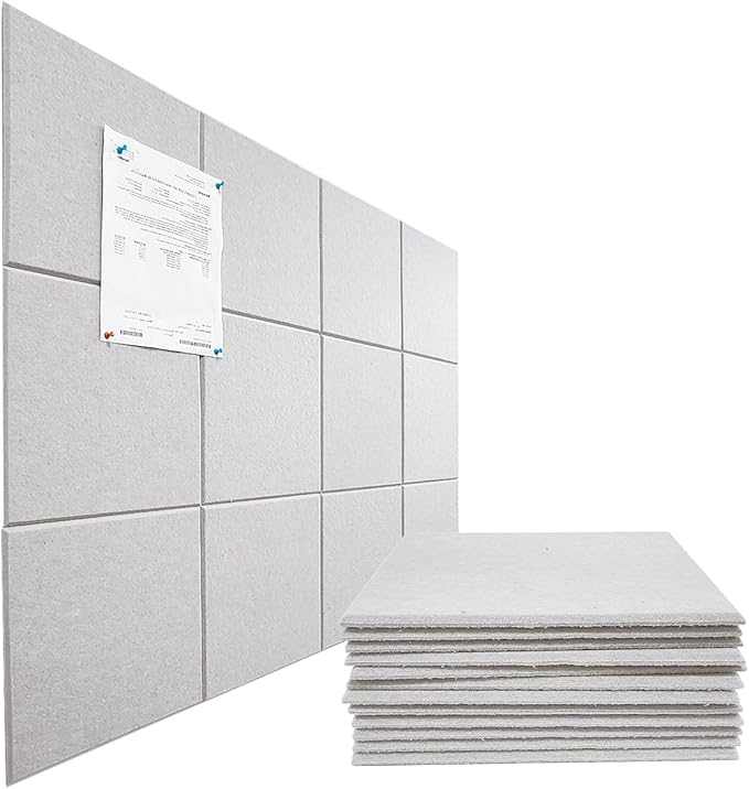 Large Cork Board Alternative, 11.8''x11.8'' 12 Pack Felt Bulletin Board with Safe Removable Adhesive Tabs, Connectable Felt Wall Tiles Bulletin Boards Cork Boards for Walls Pin Board Tack Board-White