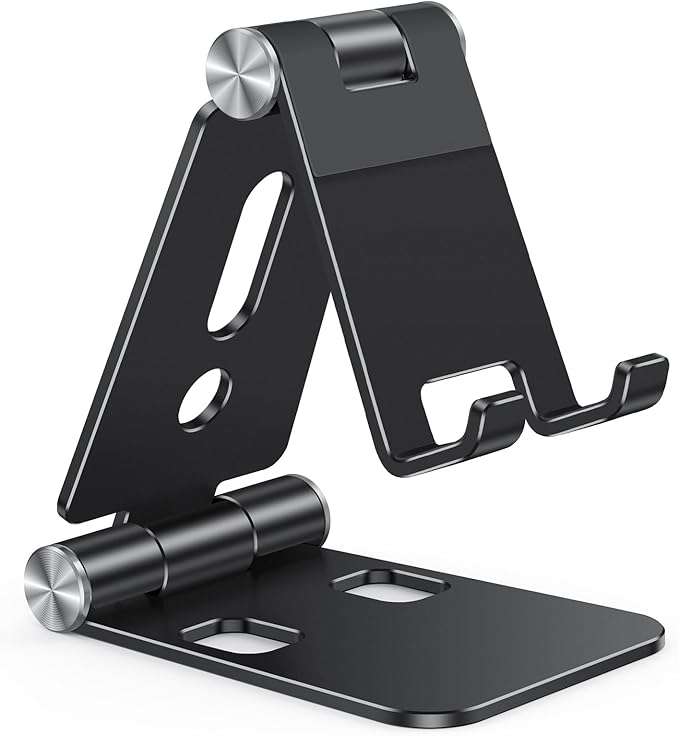 OMOTON Foldable Cell Phone Stand, C4 Portable Aluminum Phone Holder, Adjustable Phone Dock Cradle Compatible with iPhone 17/16/15 Pro Max, Samsung Galaxy, Small Tablets and Other Phones, Black