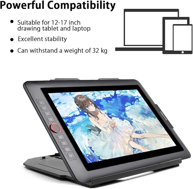 Drawing Tablet Stand, Laptop Stand for Tablet Display, 9 Levels Adjustable Angles with a Built-in Phone Holder, for 12-17 inch Drawing Tablet, Smartphones