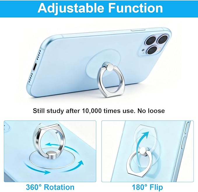 Transparent Phone Ring Holder Stand 2 Pcs, 360° Rotation Cell Phone Ring Holder Mobile Finger Kickstand Hand Phone Grip for iPhone, Clear Phone Ring for Phone Case (Round)