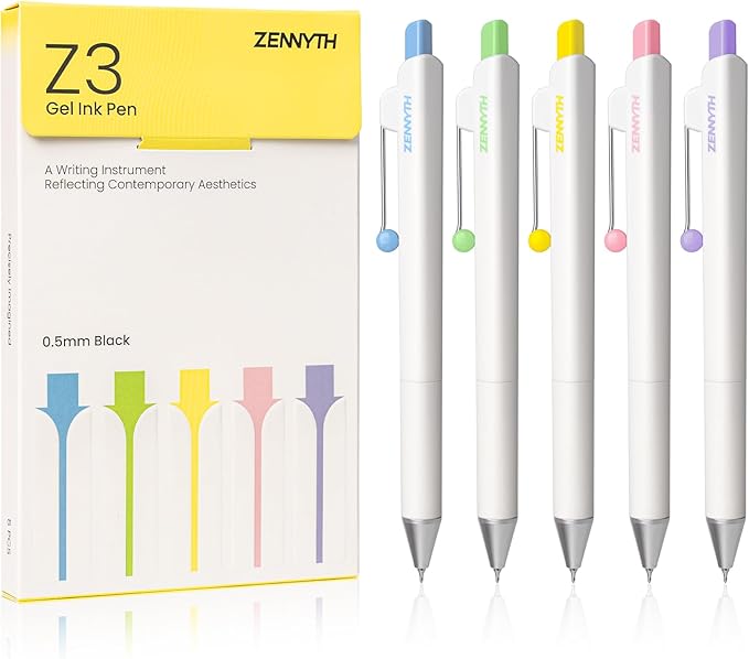 Gel Pens, 5 Pcs 0.5mm Black Ink Fine Point Pens Quick-Drying Retractable Pens with Diamond-Shaped Barrel, Smooth Writing Pens for Journaling & Note Taking (5 Pcs Z3 White)