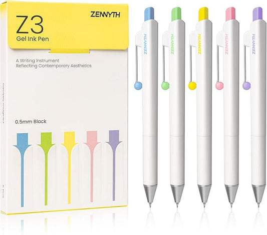 Gel Pens, 5 Pcs 0.5mm Black Ink Fine Point Pens Quick-Drying Retractable Pens with Diamond-Shaped Barrel, Smooth Writing Pens for Journaling & Note Taking (5 Pcs Z3 White)