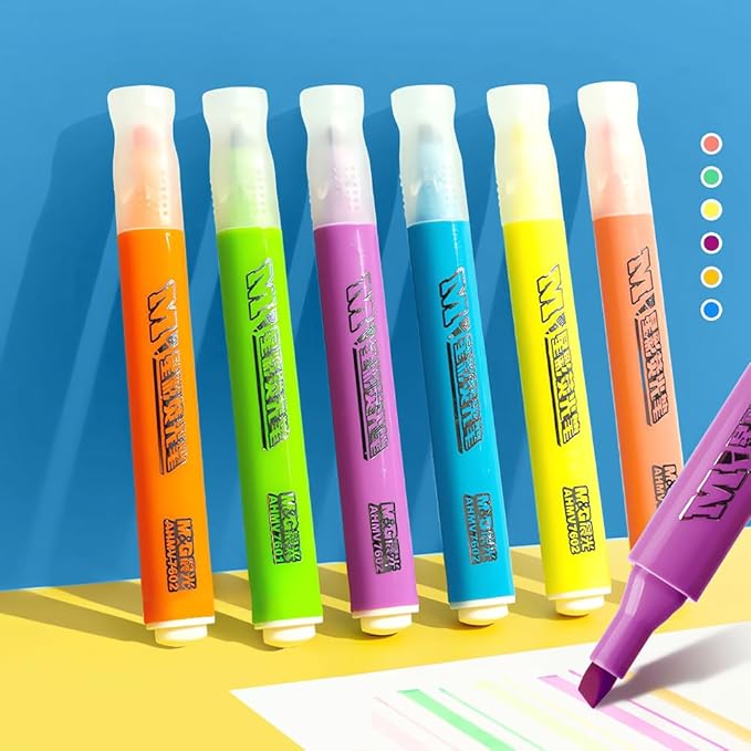 M&G 6-Pack Highlighters, Multicolor Quick-Dry No-Bleed Ink, Soft Chisel Tip Highlighters for Office Documents, Journaling, and Planners