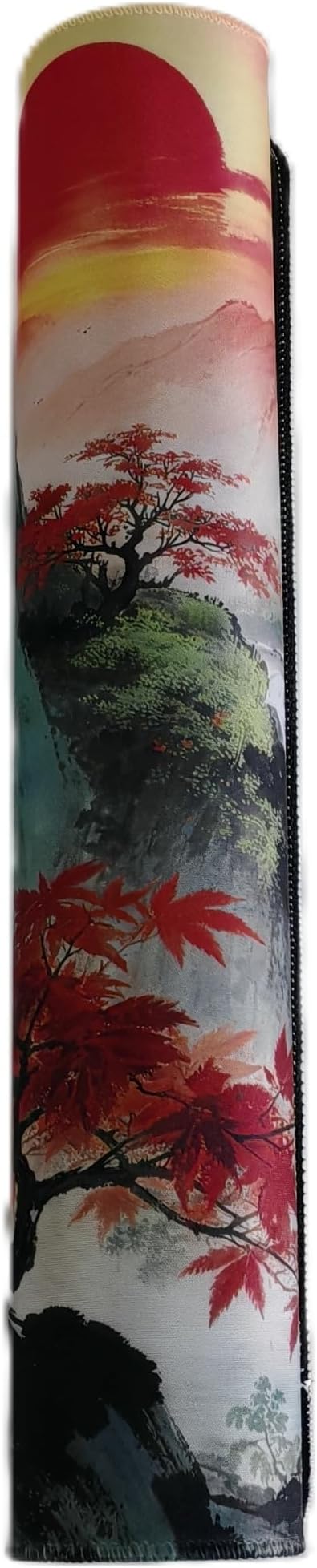 Large Mouse Pad Desk Mat, Asian Mountain Landscape with Red Maple Tree, Waterfall and Rainbow Design, 31.1x15.7 Inches, Cloth and Rubber Material with Stitched Edges