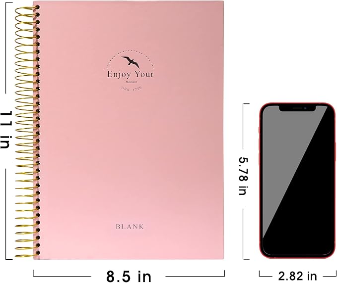FLYING EAGLE Blank Spiral Notebook Journal 8.5 x 11, 210 Pages Hardcover Sketchbook for Drawing, Pink