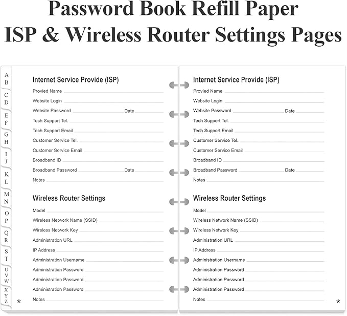 A5 TUL Discbound Password Book Refills - 8-Disc A-Z Password Notebook Refill Paper with Alphabetical Tabs, 120gsm White Paper, 5.8" x 8.3"