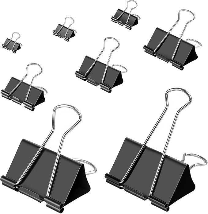 OWLKELA 80 Pcs Black Binder Clips, Paper Clamps, Paper Binder Clip, Assorted Sizes, Metal Black Binder Clips, Ideal for Office, Home and School Supplies