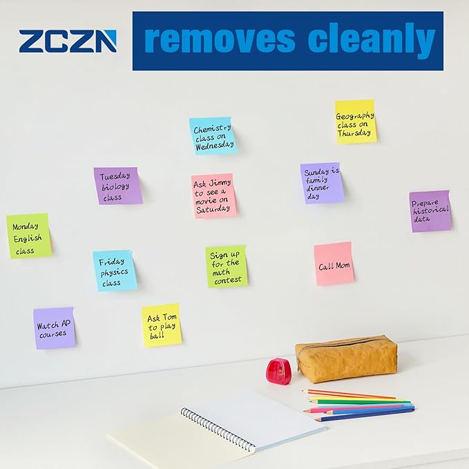 ZCZN 400 Sheets Pop-up Sticky Notes, 3 x 3 Inches, 4 Pads Assorted Water Colors Self-Stick Notes, 100 Sheets/Pad, (Blue Purple Light Blue Light Purple)